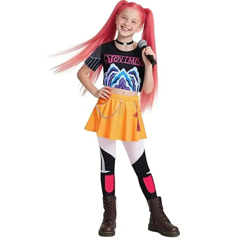 New K-POP Demon Hunter Cossplay Girls Costume Pop Singer Halloween Costume Kids Dress Up Stage Suit