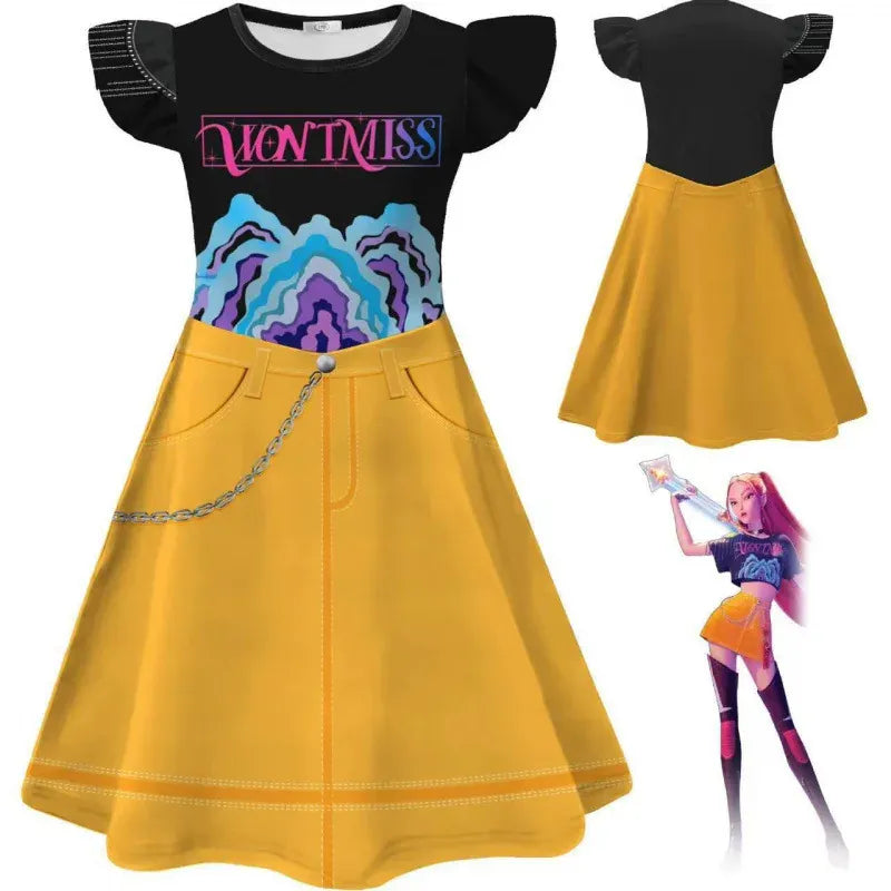New Movie K-POP Demon Hunters Cosplay Costume for Kids rumi zoey mira Dress Halloween Anime Hunter Girls Dress
